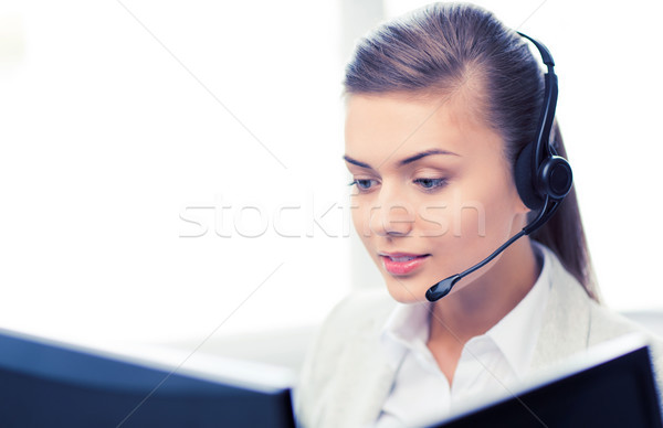 Barátságos női segélyvonal kezelő kép fejhallgató Stock fotó © dolgachov