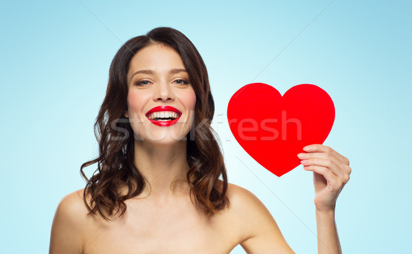 Stock photo: beautiful woman with red lipstick and heart shape