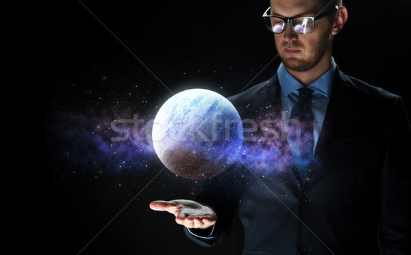 Zakenman planeet hologram business astronomie Stockfoto © dolgachov