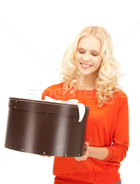 Stock photo: happy teenage girl with gift box