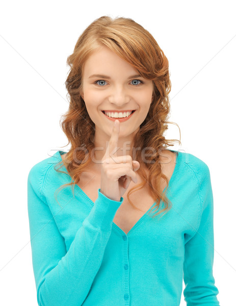 [[stock_photo]]: Adolescente · doigt · lèvres · photos · femme · main