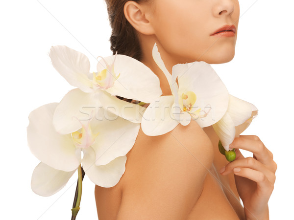 Foto stock: Ombro · mãos · orquídea · flor