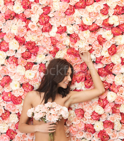 Frau voll Rosen schöne Frau Blumen Mädchen Stock foto © dolgachov