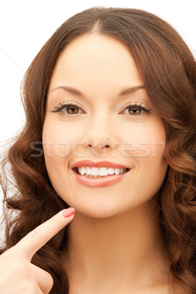Kobieta dotknąć podbródek twarz piękna kobieta strony Zdjęcia stock © dolgachov