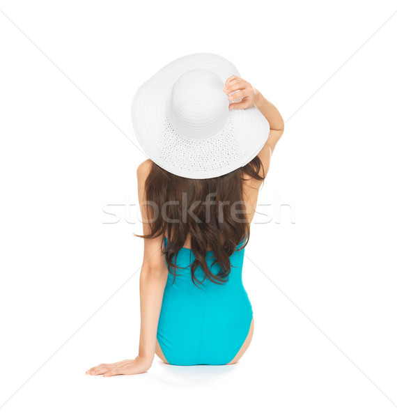 Modelo sesión traje de baño sombrero Foto playa Foto stock © dolgachov