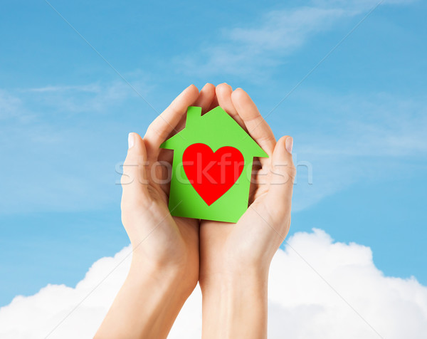 hands holding green paper house Stock photo © dolgachov