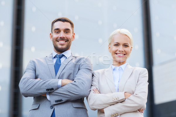 Lächelnd Geschäftsmann Geschäftsfrau Freien Business Partnerschaft Stock foto © dolgachov