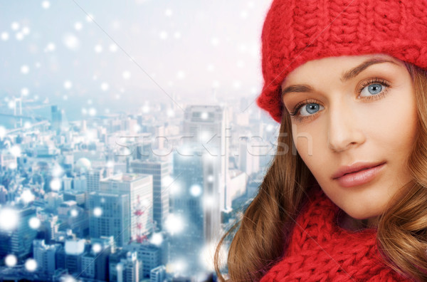 close up of young woman in winter clothes Stock photo © dolgachov