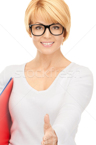 Imprenditrice cartelle pronto stretta di mano foto donna Foto d'archivio © dolgachov