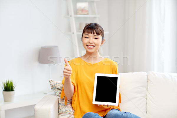 happy asian woman with tablet pc and thumbs up Stock photo © dolgachov