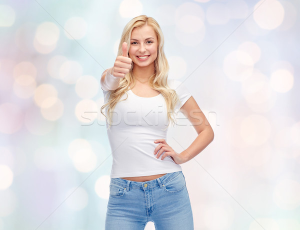 [[stock_photo]]: Heureux · jeune · femme · adolescente · blanche · tshirt · passions