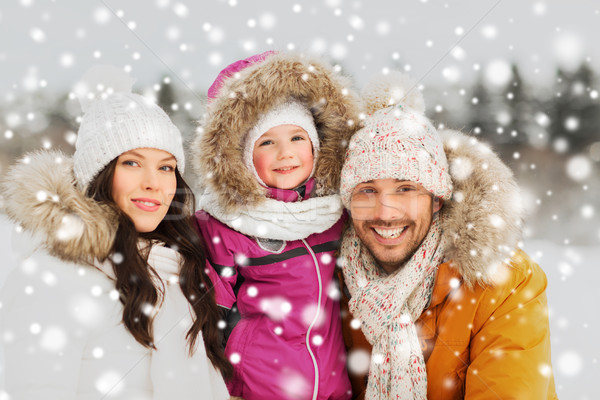 happy family with child in winter clothes outdoors Stock photo © dolgachov