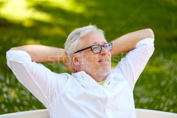 Stockfoto: Gelukkig · senior · man · bril · vergadering · zomer