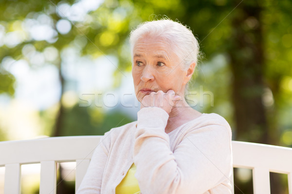 Szomorú idős nő ül pad nyár Stock fotó © dolgachov
