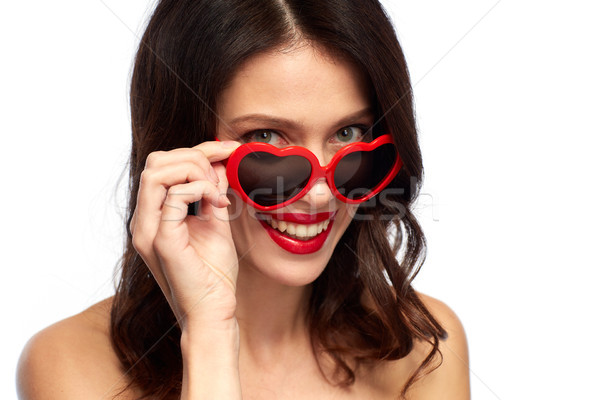 Mujer lápiz labial rojo corazón día de san valentín belleza Foto stock © dolgachov