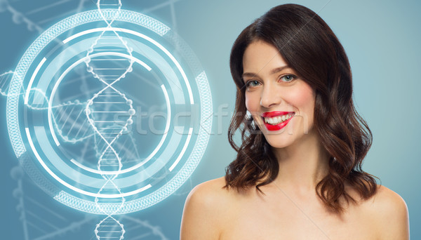 woman with red lipstick over dna molecule Stock photo © dolgachov