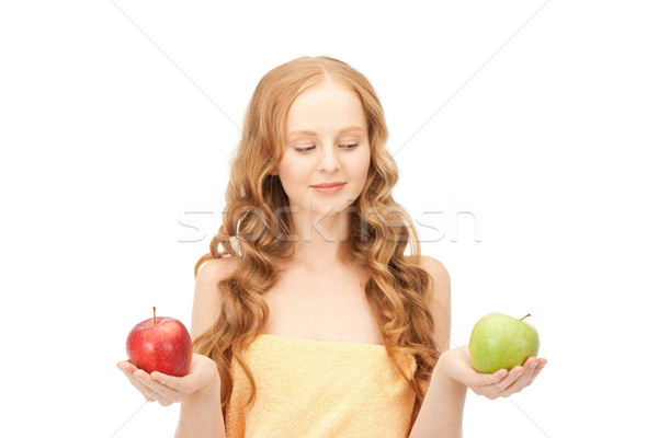 ストックフォト: 小さな · 美人 · 緑 · 赤 · リンゴ · 画像