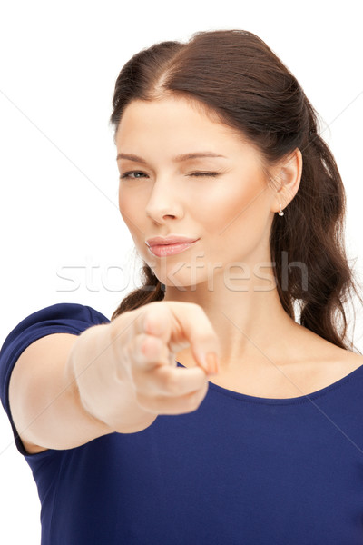 Zakenvrouw wijzend vinger foto aantrekkelijk business Stockfoto © dolgachov