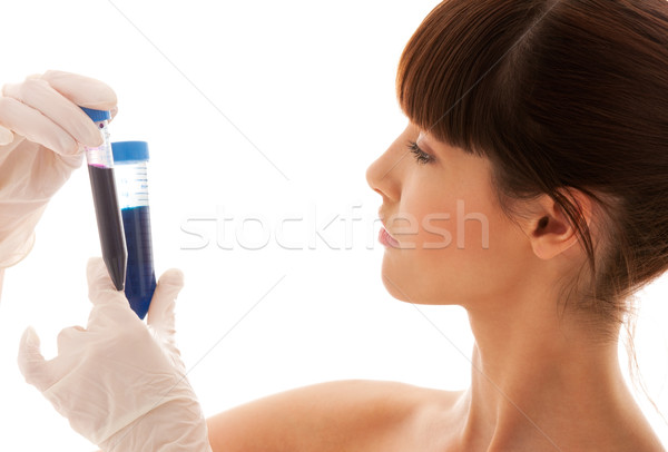 Labor munka gyönyörű női munkás magasra tart Stock fotó © dolgachov
