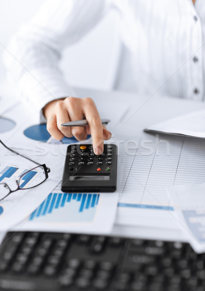 Nő kéz számológép papírok kép iroda Stock fotó © dolgachov