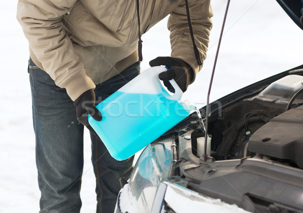 closeup of man pouring antifreeze into water tank Stock photo © dolgachov