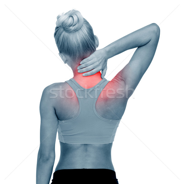 Vrouw aanraken nek fitness gezondheidszorg Stockfoto © dolgachov