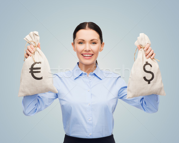 Foto stock: Empresária · sacos · dólar · euro · pessoas · de · negócios