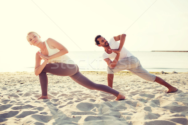 [[stock_photo]]: Couple · yoga · extérieur · fitness · sport