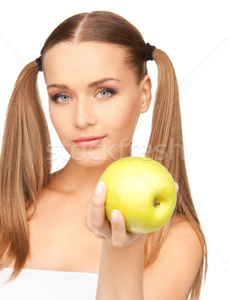 Jungen schöne Frau grünen Apfel Bild Frau Stock foto © dolgachov