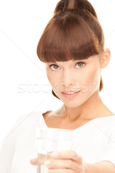 Foto stock: Mulher · vidro · água · bela · mulher · branco · saúde