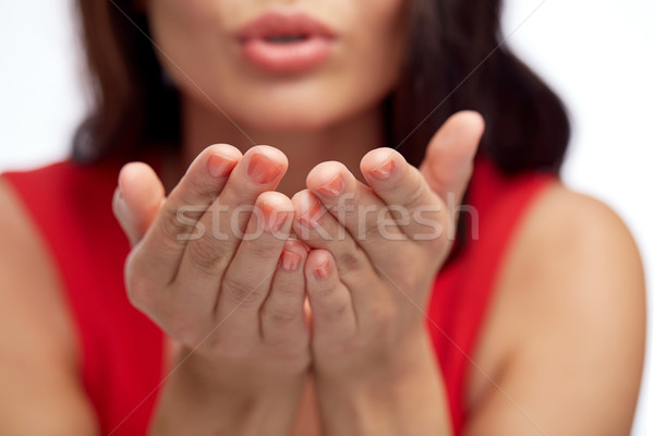 Vrouw handen blazen kus Stockfoto © dolgachov