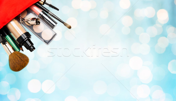 close up of cosmetic bag with makeup stuff Stock photo © dolgachov