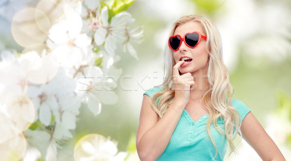 happy young blonde woman or teenager in sunglasses Stock photo © dolgachov