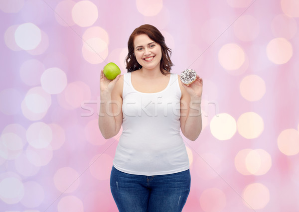 Boldog plus size nő választ alma süti Stock fotó © dolgachov