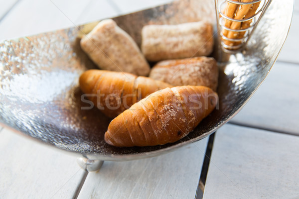 close up of buns in bowl at cafe or bakery Stock photo © dolgachov