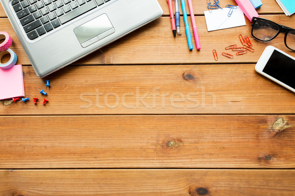 close up of stationery or school supplies on table Stock photo © dolgachov