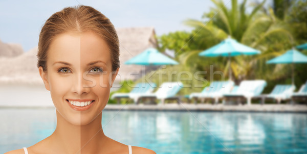 close up of beautiful woman with half face tanned Stock photo © dolgachov