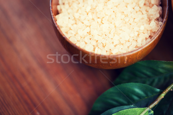 close up of himalayan pink salt in wooden bowl  Stock photo © dolgachov
