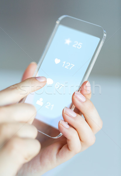 hands with social media icons on smartphone Stock photo © dolgachov