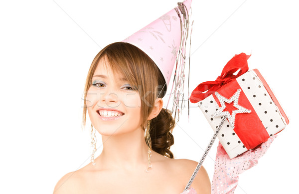 teenage party girl with magic wand and gift box Stock photo © dolgachov