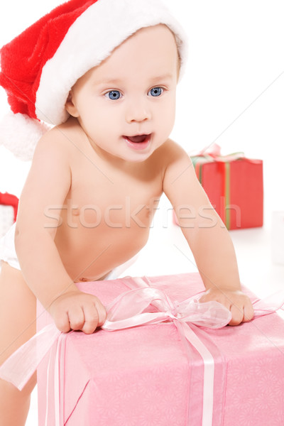 Foto stock: Ajudante · bebê · natal · presentes · branco