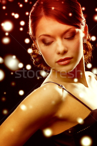 Stockfoto: Vrouw · avondkleding · diamant · oorbellen · luxe