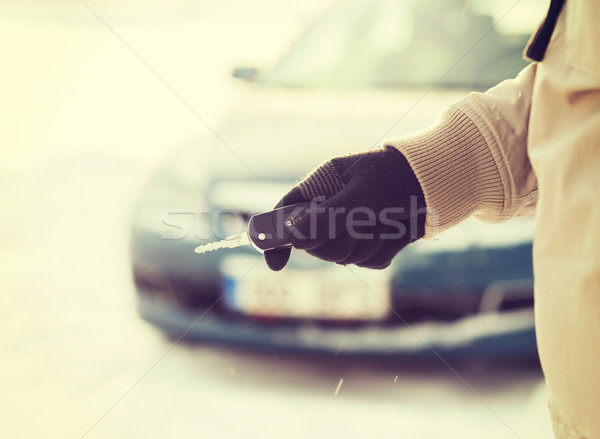 Stock photo: closeup of man hand with car key outdoors