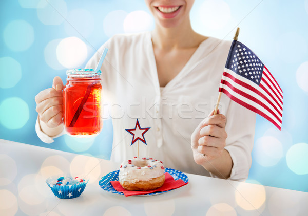 Foto stock: Feliz · mujer · americano · día · celebración