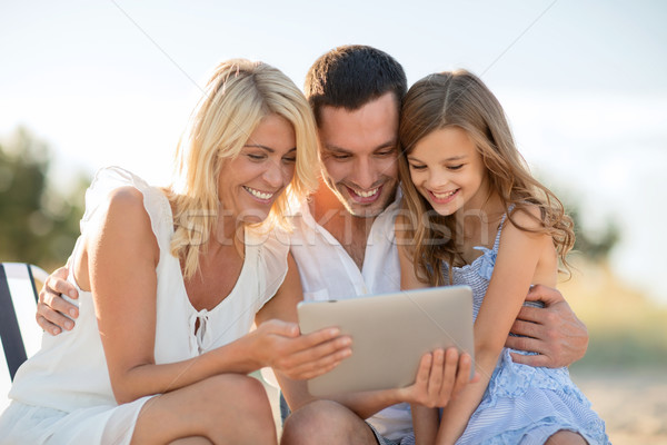 happy family with tablet pc taking picture Stock photo © dolgachov