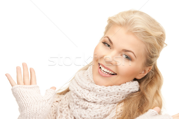 Gyönyörű nő ujjatlan kesztyűk fényes kép nő arc Stock fotó © dolgachov