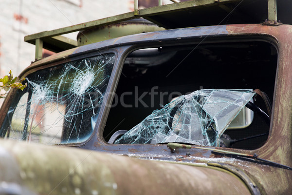 war truck with broken windshield glass outdoors Stock photo © dolgachov