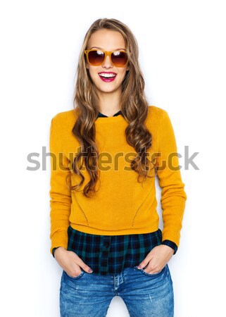 happy young woman or teen girl in casual clothes Stock photo © dolgachov
