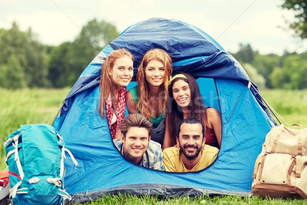 Mutlu arkadaşlar çadır kamp seyahat turizm Stok fotoğraf © dolgachov