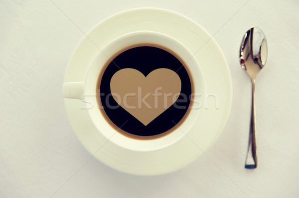 cup of black coffee with heart shape and spoon Stock photo © dolgachov